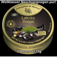 Cavendish & Harvey Lakritze Drops, gefllt, 3 Dosen a 130g